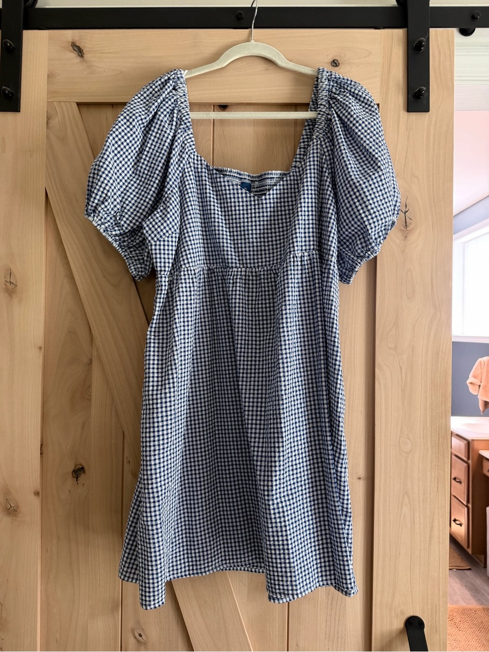 Old Navy Blue and White Gingham Puff Sleeve Dress